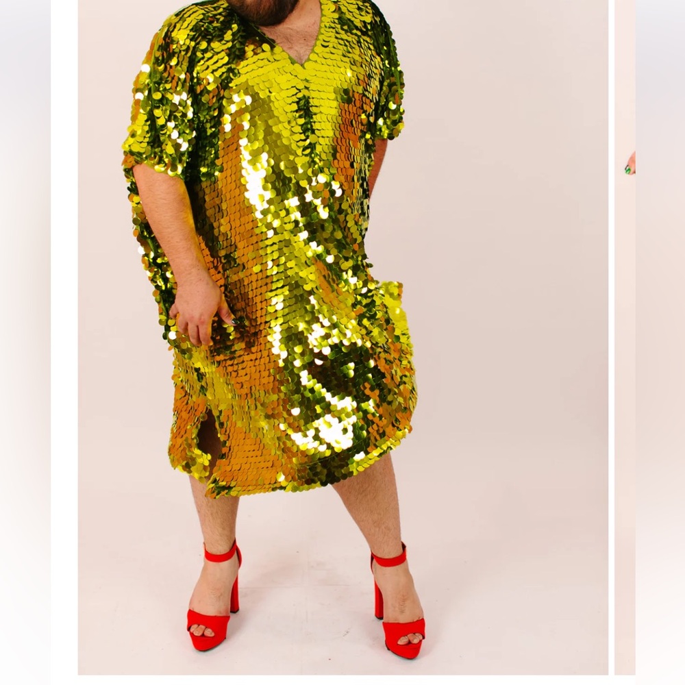 Lime Green/ Chartreuse Paillette Mid Caftan